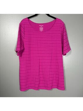 White Stag Bright Pink Crochet Lace Stripe Boho Top - Size XL (16-18) - Women's